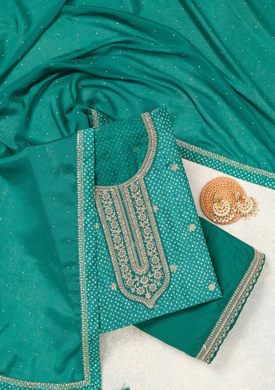 Rama Green Zariwork (Gold) Chinon Unstitched Salwar Suit-Koskii