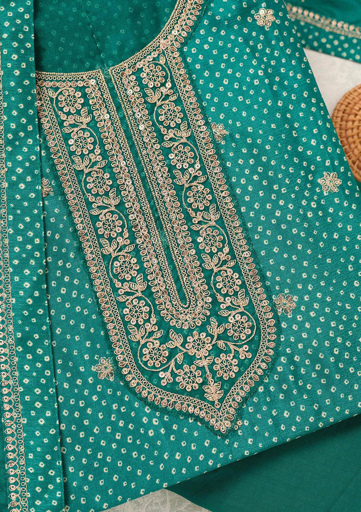 Rama Green Zariwork (Gold) Chinon Unstitched Salwar Suit-Koskii