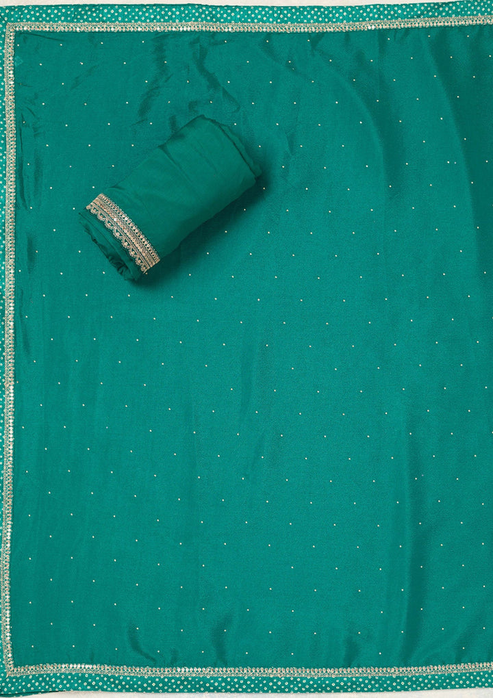 Rama Green Zariwork (Gold) Chinon Unstitched Salwar Suit-Koskii