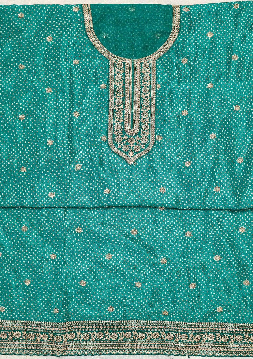 Rama Green Zariwork (Gold) Chinon Unstitched Salwar Suit-Koskii