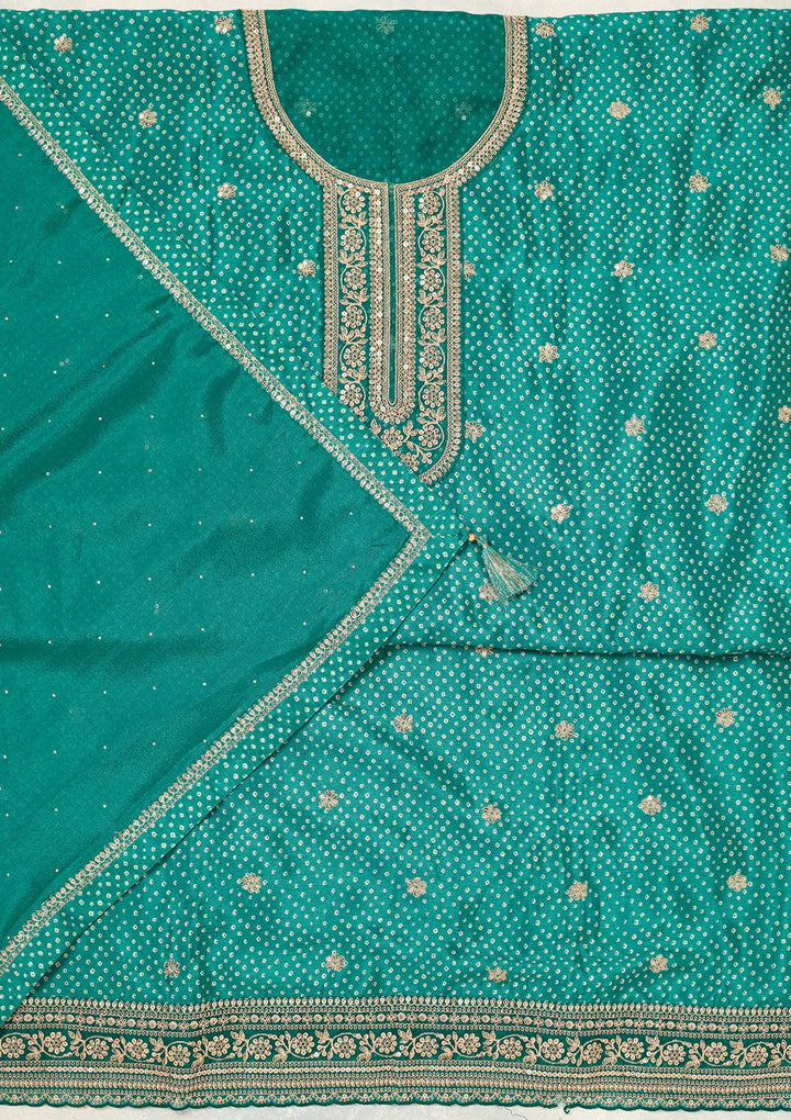 Rama Green Zariwork (Gold) Chinon Unstitched Salwar Suit-Koskii