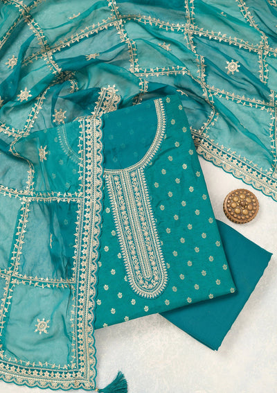 Rama Green Zariwork (Gold) Chinon Unstitched Salwar Suit-Koskii