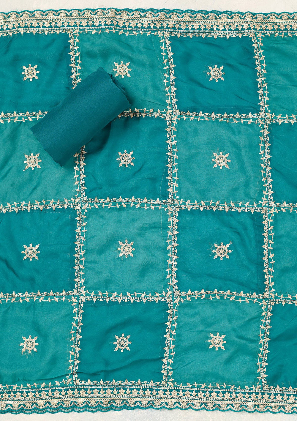 Rama Green Zariwork (Gold) Chinon Unstitched Salwar Suit-Koskii