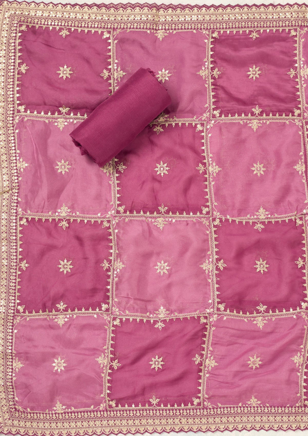 Wine Zariwork (Gold) Chinon Unstitched Salwar Suit-Koskii
