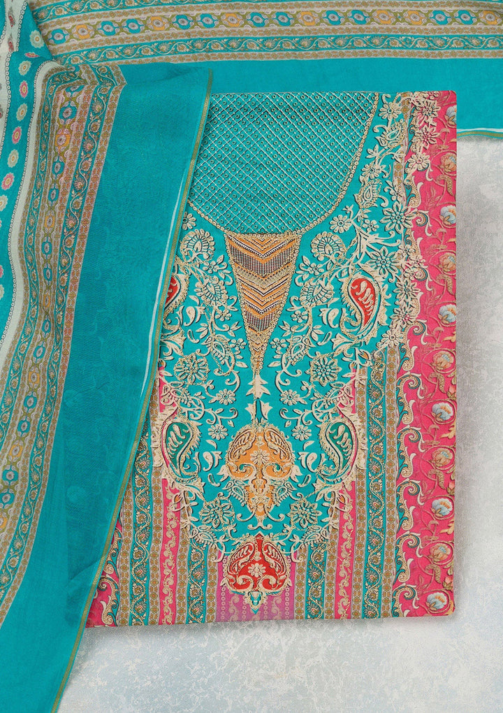 Blue Zariwork (Gold) Semi Crepe Unstitched Salwar Suit_koskii