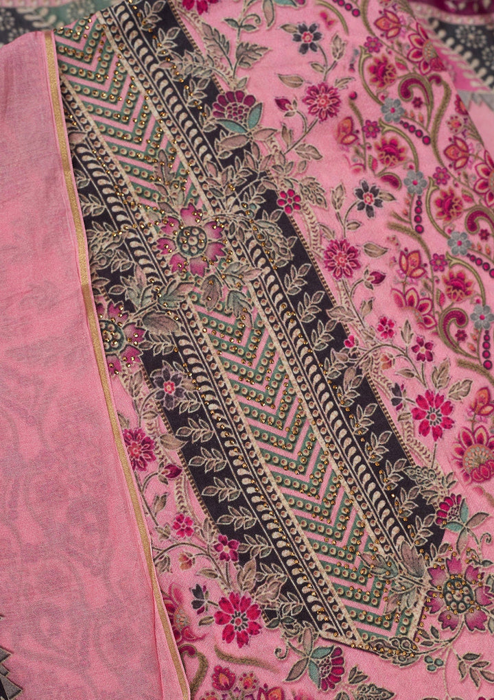 Pink Zariwork Semi Crepe Unstitched Salwar Suit_koskii