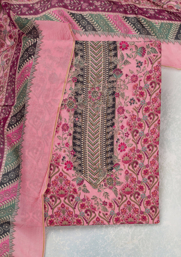 Pink Zariwork Semi Crepe Unstitched Salwar Suit_koskii
