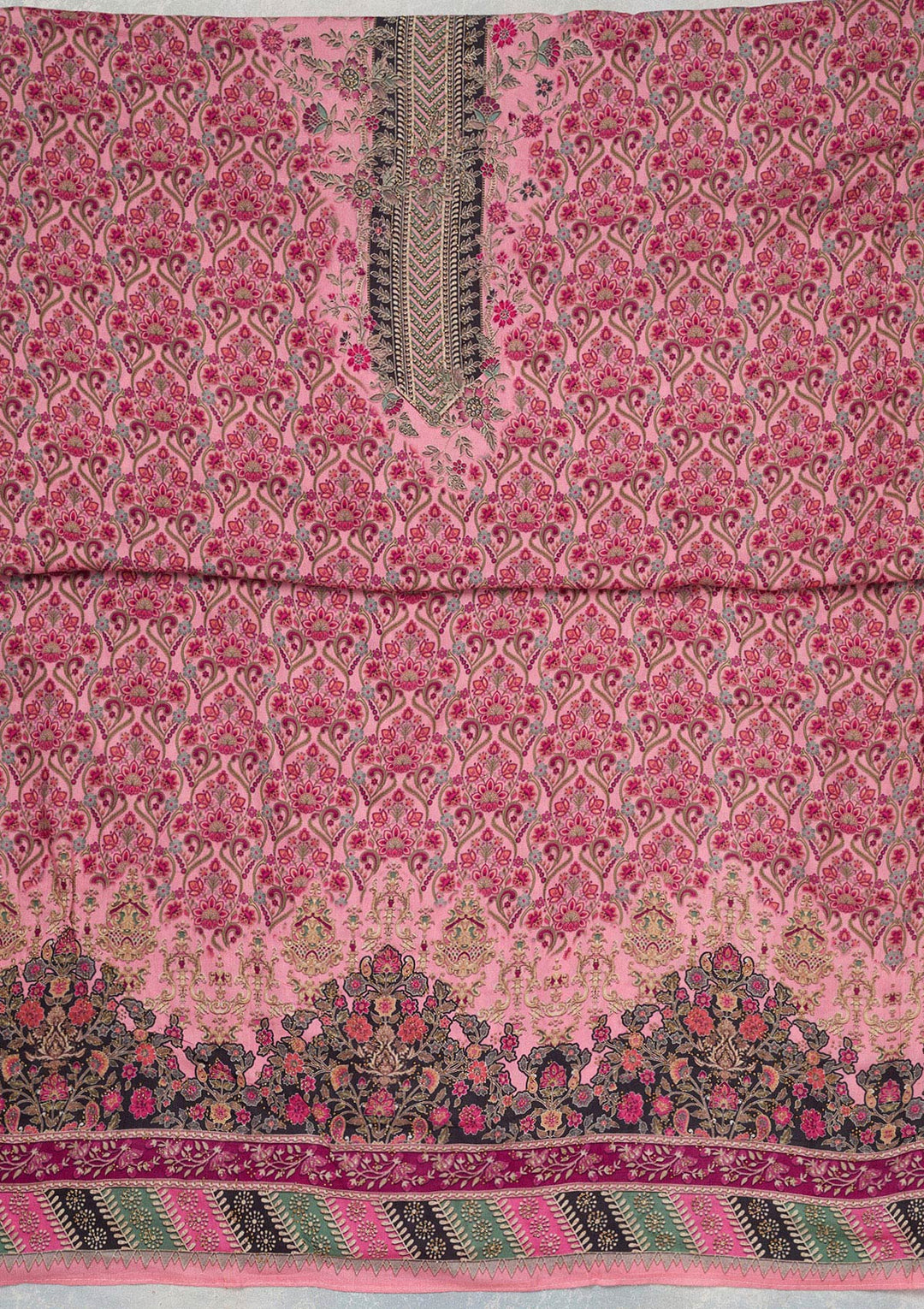 Pink Zariwork Semi Crepe Unstitched Salwar Suit_koskii