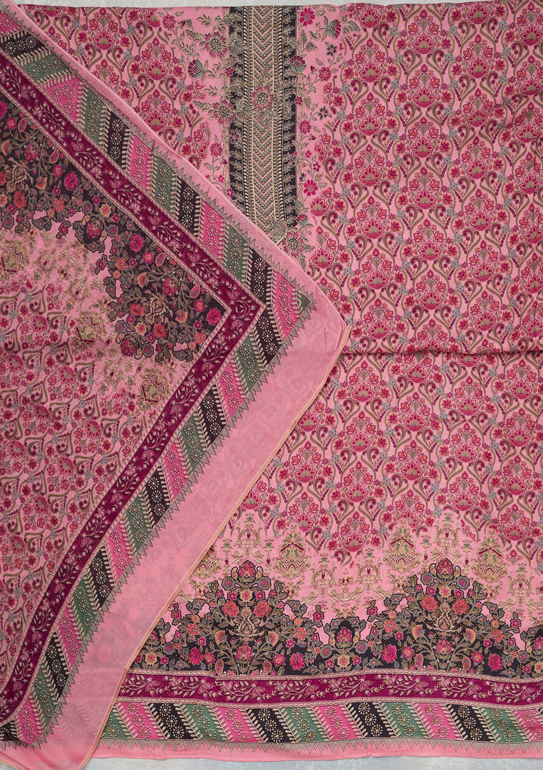 Pink Zariwork Semi Crepe Unstitched Salwar Suit_koskii