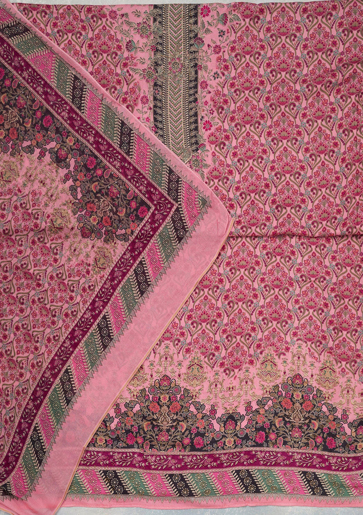 Pink Zariwork Semi Crepe Unstitched Salwar Suit_koskii