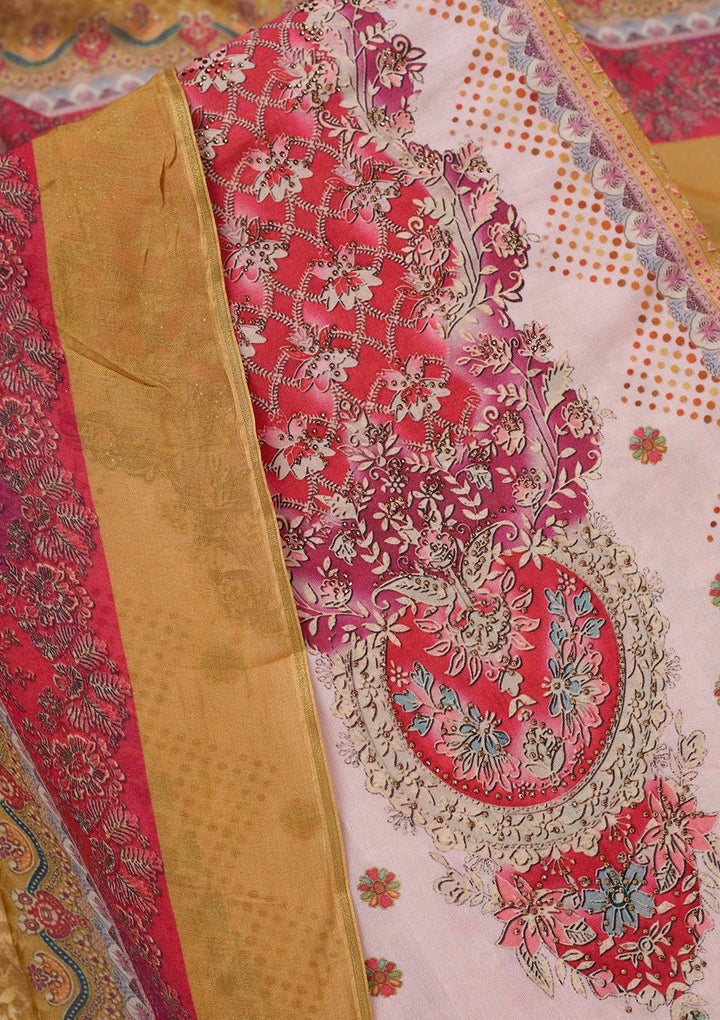 Baby Pink Zariwork Semi Crepe Unstitched Salwar Suit_koskii