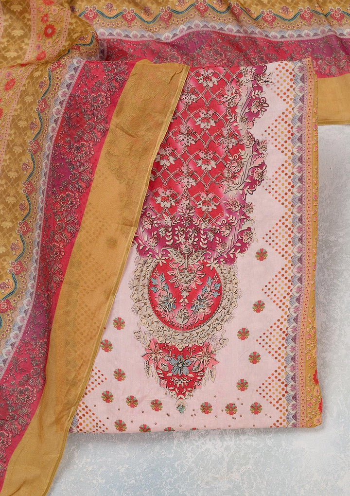 Baby Pink Zariwork Semi Crepe Unstitched Salwar Suit_koskii