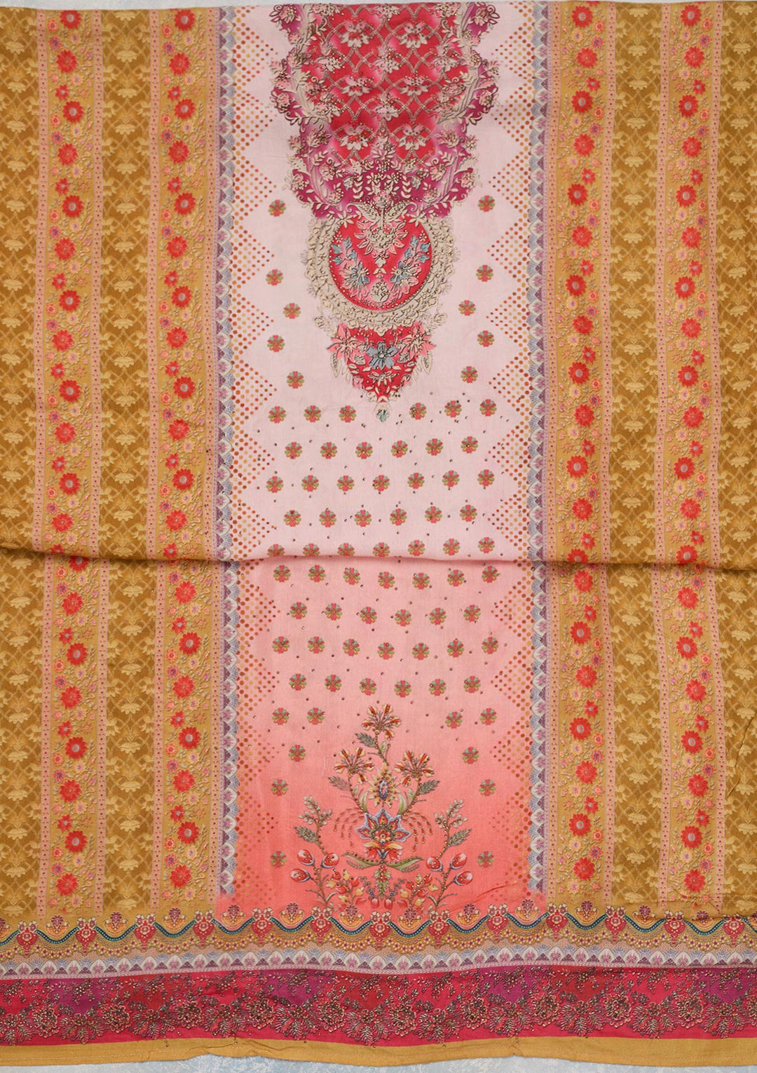 Baby Pink Zariwork Semi Crepe Unstitched Salwar Suit_koskii