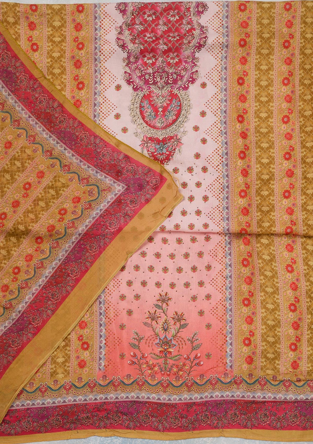 Baby Pink Zariwork Semi Crepe Unstitched Salwar Suit_koskii