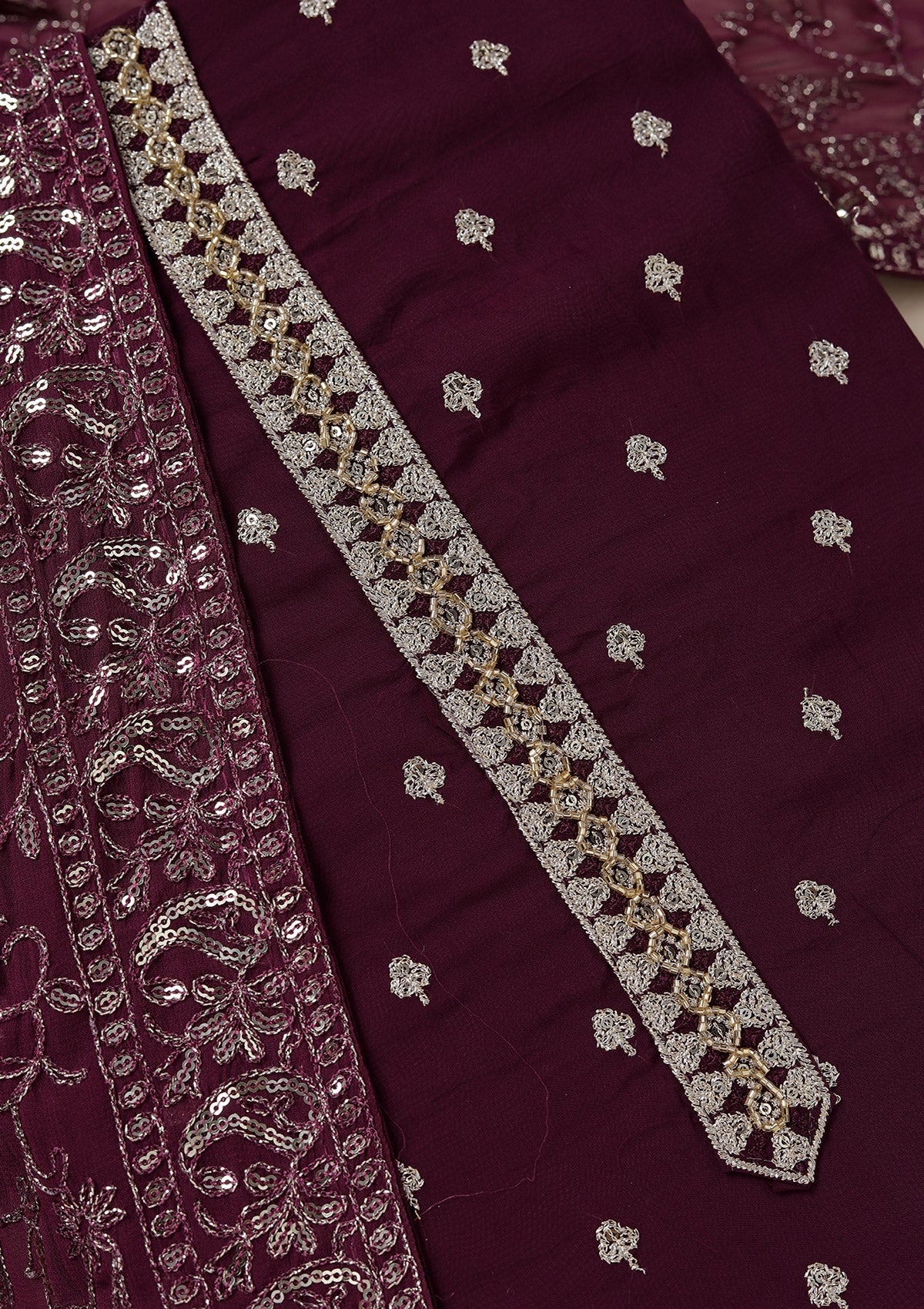 Purple Sequins Organza Unstitched Salwar Suit_koskii