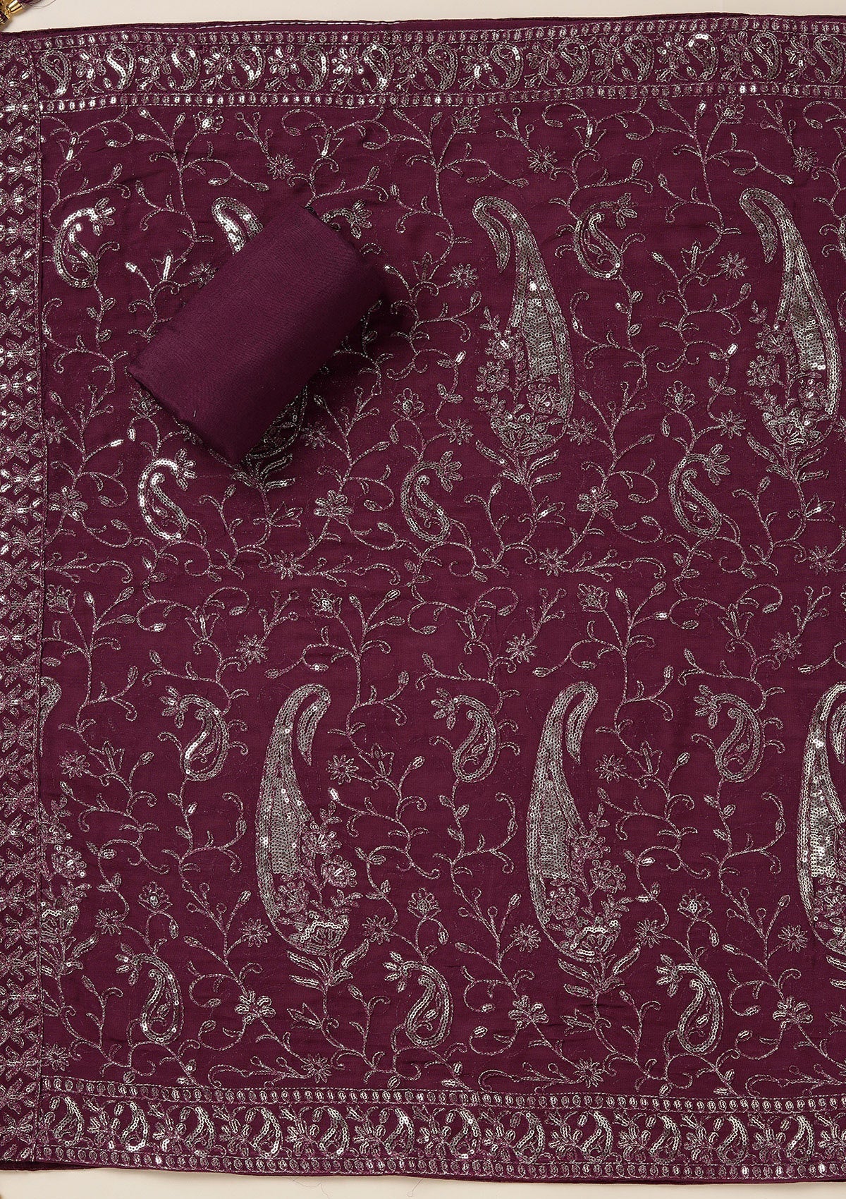 Purple Sequins Organza Unstitched Salwar Suit_koskii