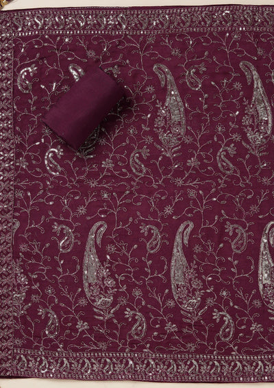 Purple Sequins Organza Unstitched Salwar Suit_koskii