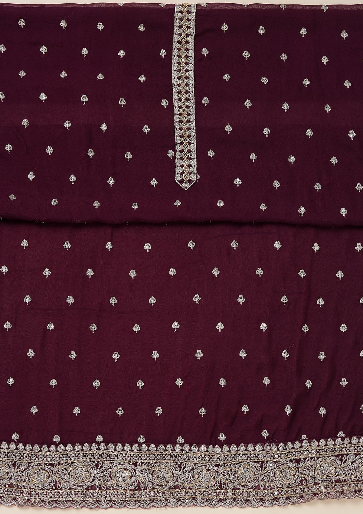 Purple Sequins Organza Unstitched Salwar Suit_koskii