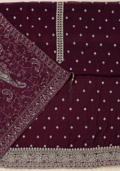 Purple Sequins Organza Unstitched Salwar Suit_koskii