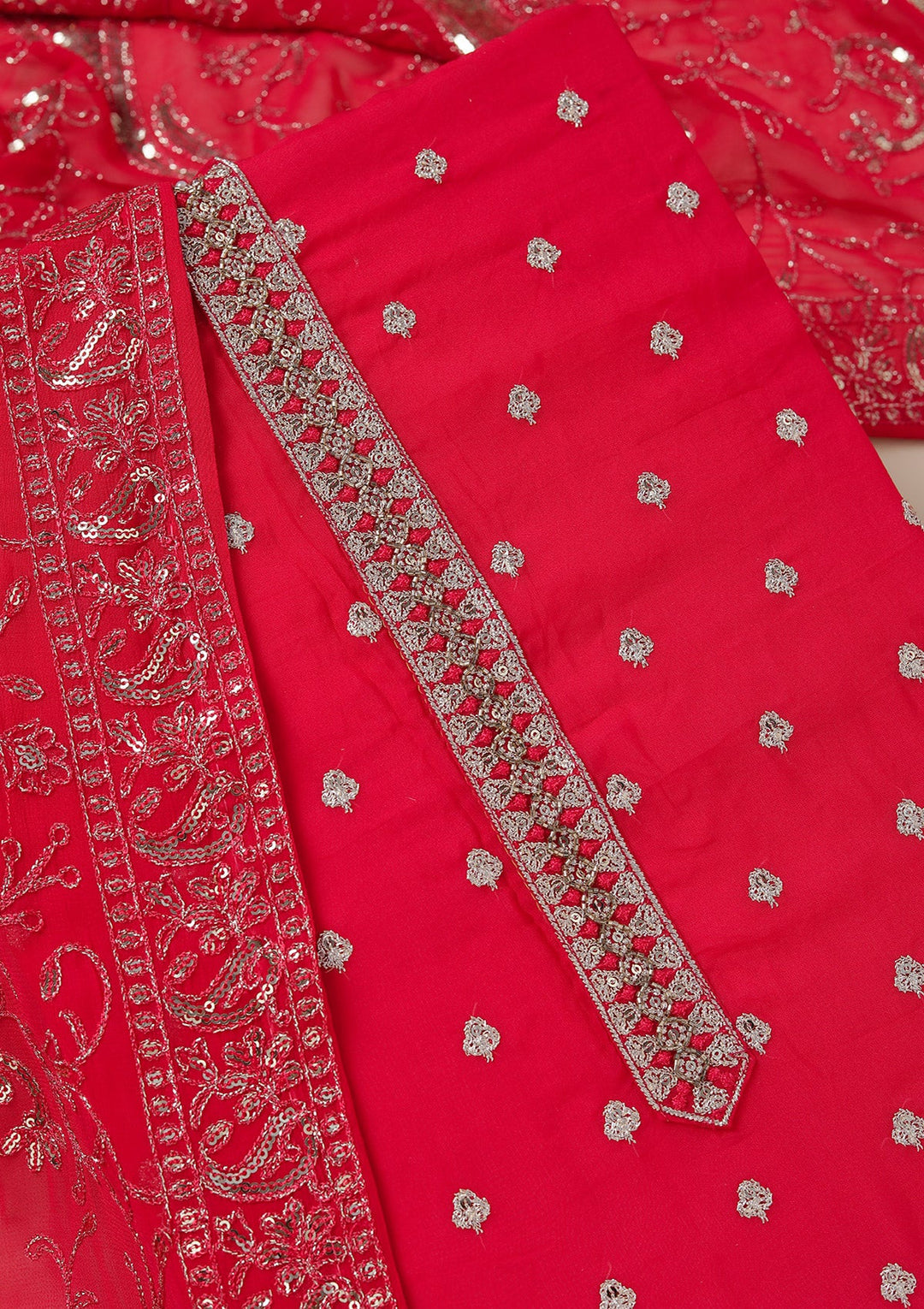 Rani Pink Sequins Organza Unstitched Salwar Suit_koskii