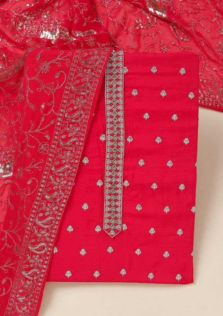 Rani Pink Sequins Organza Unstitched Salwar Suit_koskii