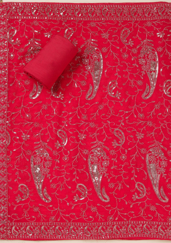 Rani Pink Sequins Organza Unstitched Salwar Suit_koskii
