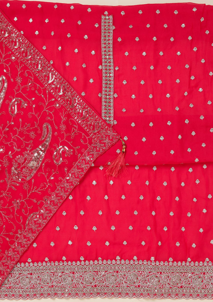 Rani Pink Sequins Organza Unstitched Salwar Suit_koskii