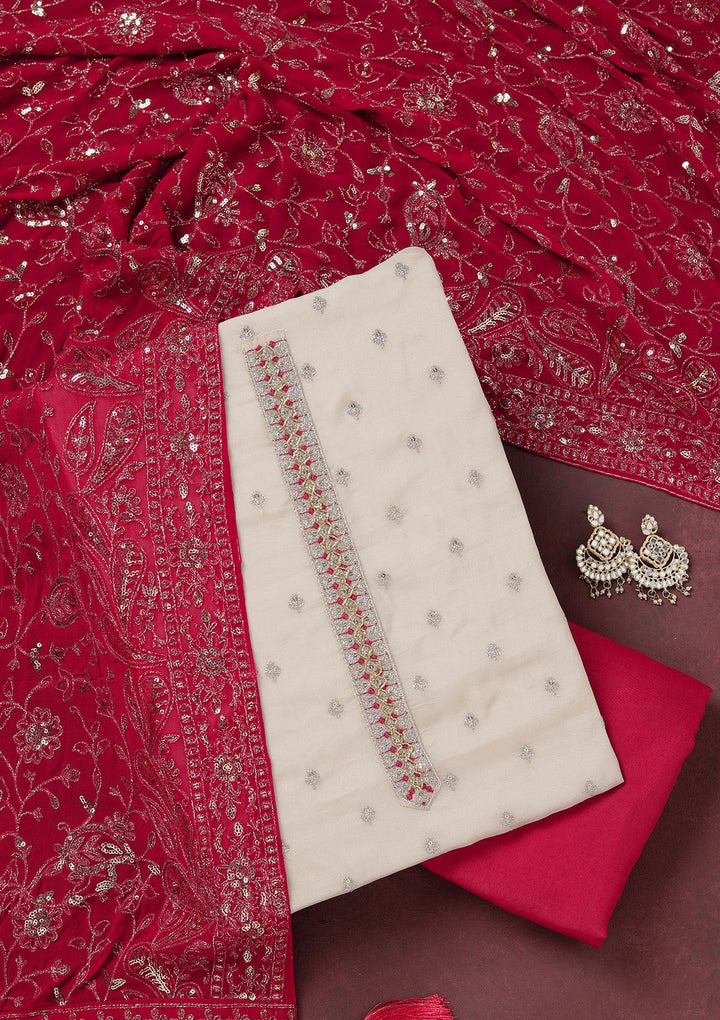 Beige Sequins Organza Unstitched Salwar Suit_koskii