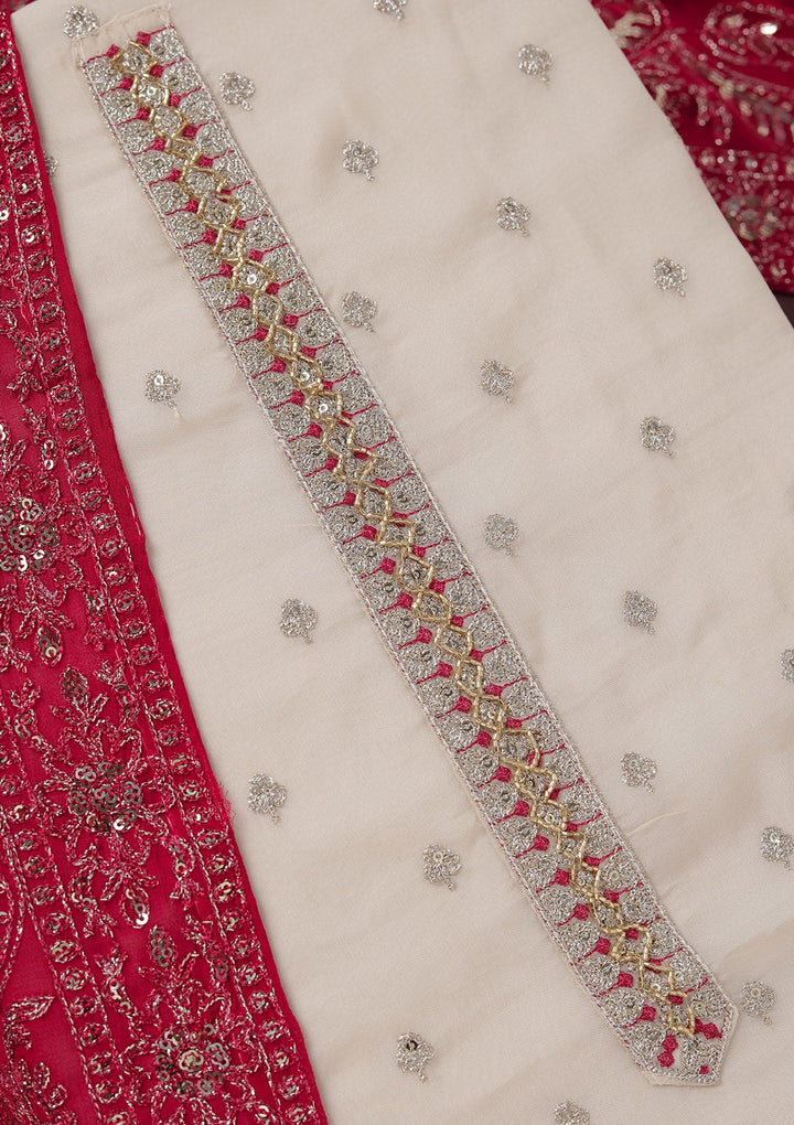 Beige Sequins Organza Unstitched Salwar Suit_koskii