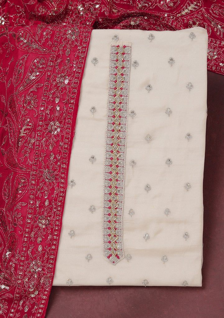 Beige Sequins Organza Unstitched Salwar Suit_koskii