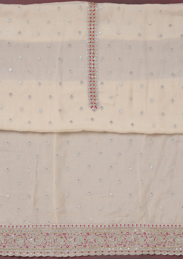 Beige Sequins Organza Unstitched Salwar Suit_koskii
