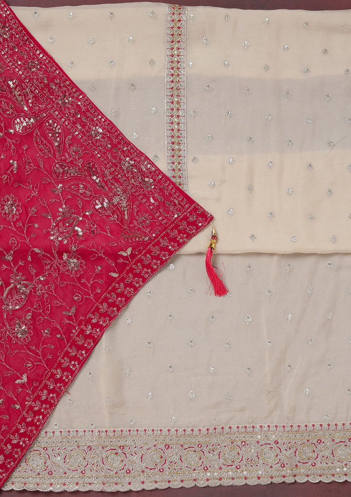 Beige Sequins Organza Unstitched Salwar Suit_koskii