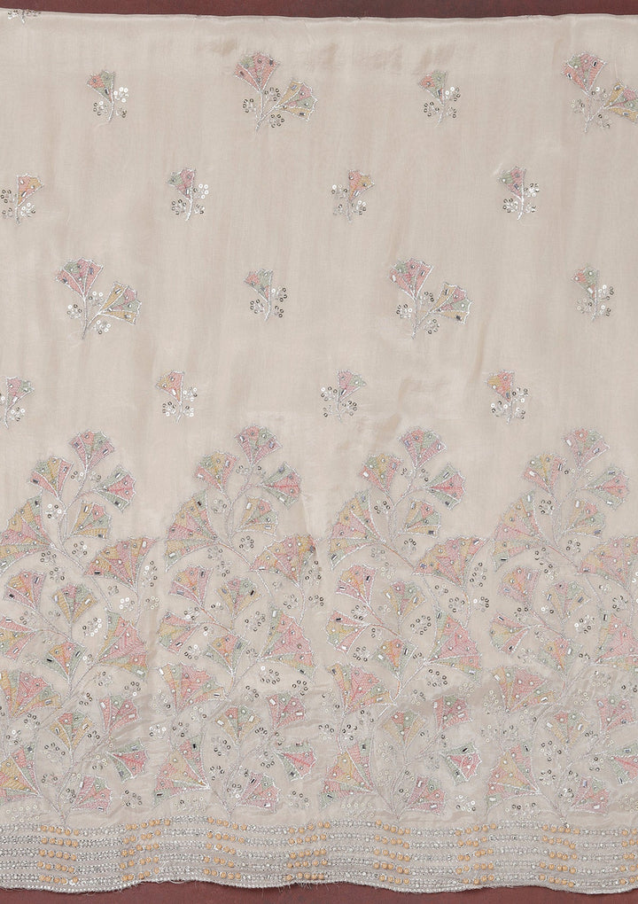Beige Zariwork (Silver) Organza Unstitched Salwar Suit_koskii