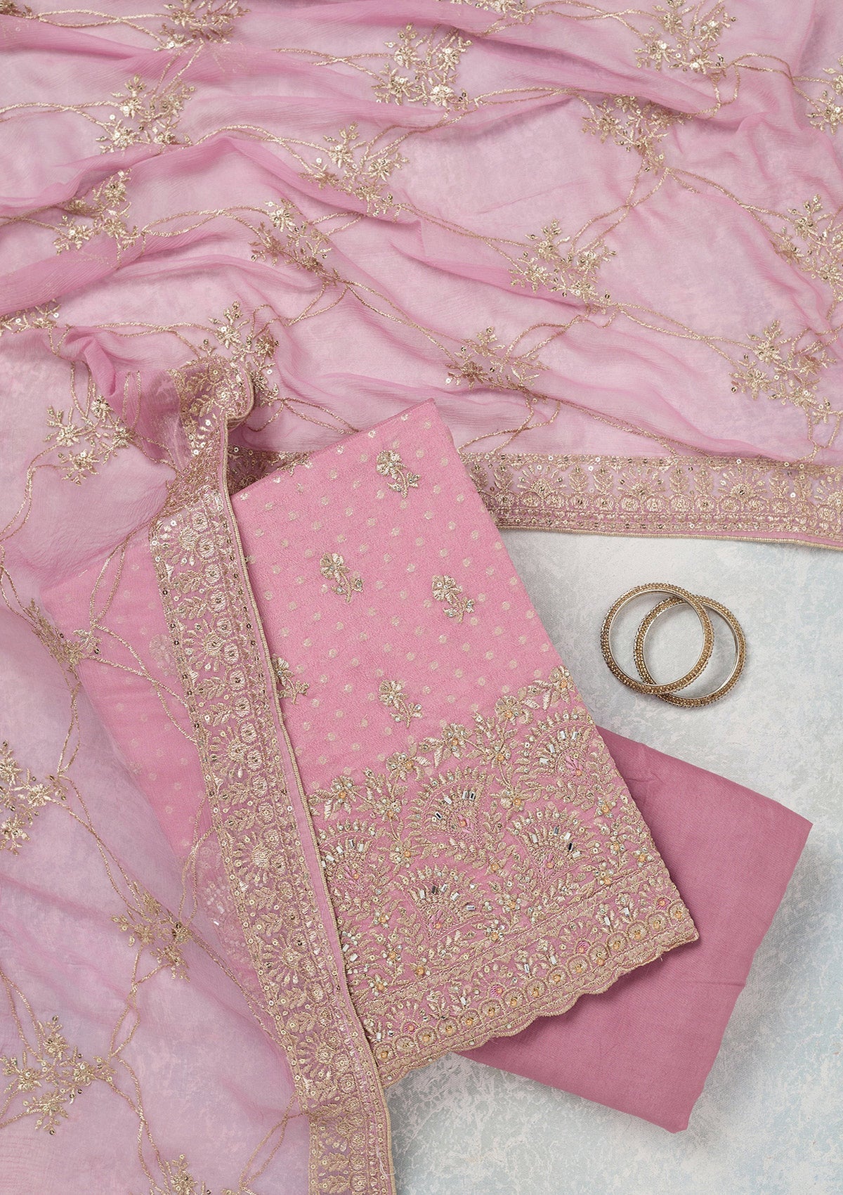 Lavender Zariwork (Gold) Chinon Unstitched Salwar Suit_koskii