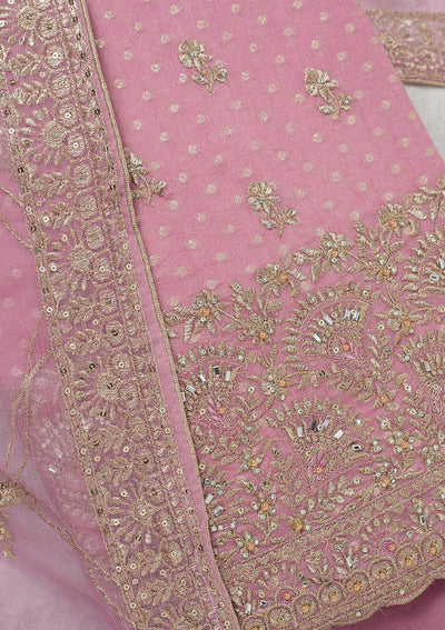 Lavender Zariwork (Gold) Chinon Unstitched Salwar Suit_koskii