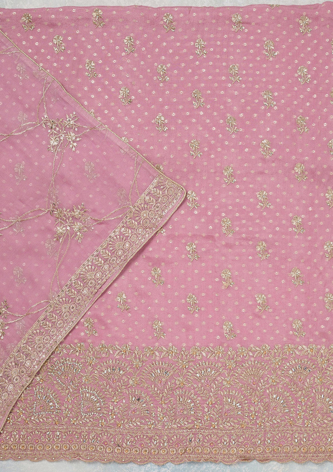 Lavender Zariwork (Gold) Chinon Unstitched Salwar Suit_koskii