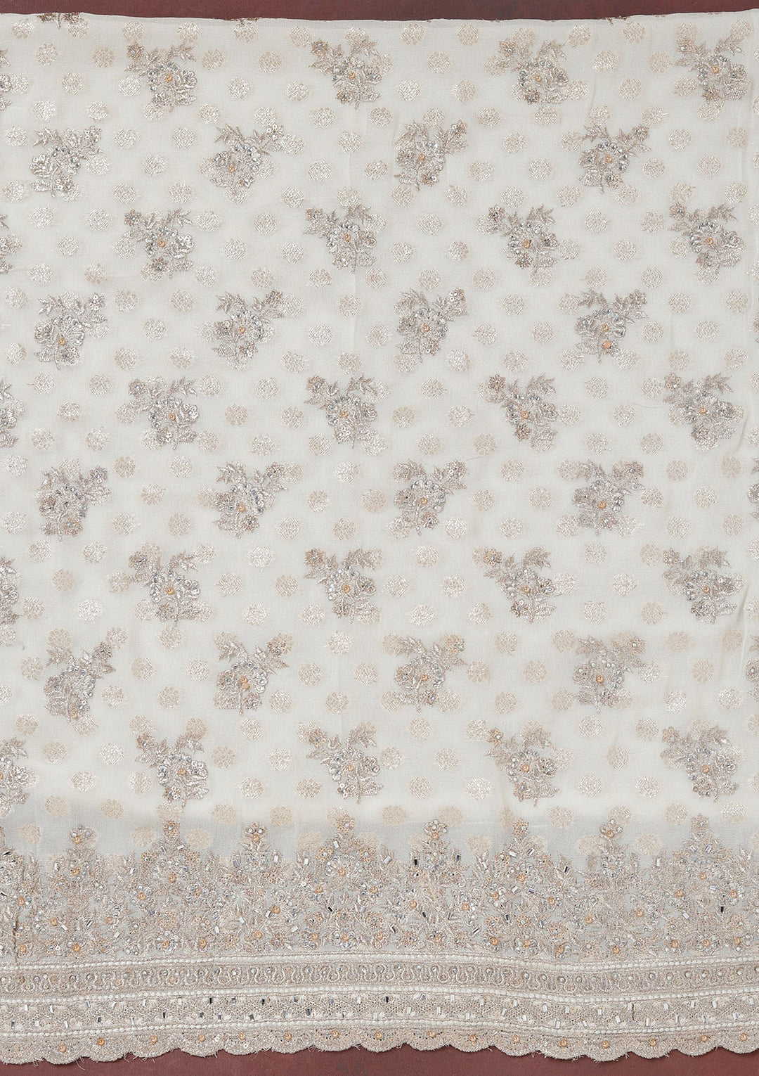 Cream Zariwork (Gold) Chinon Unstitched Salwar Suit_koskii