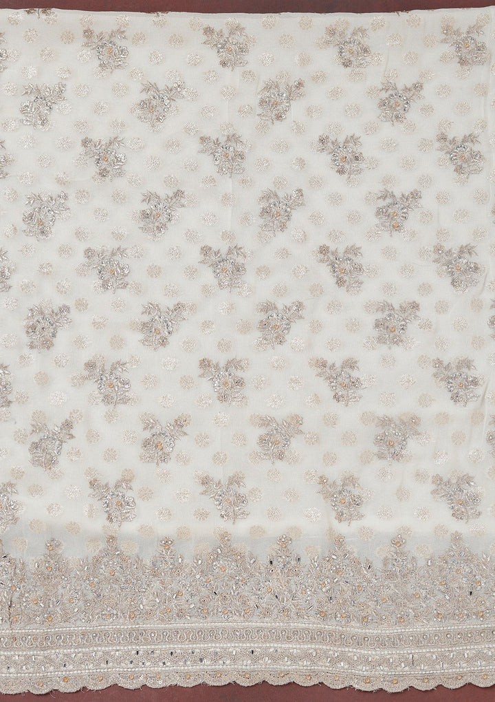 Cream Zariwork (Gold) Chinon Unstitched Salwar Suit_koskii