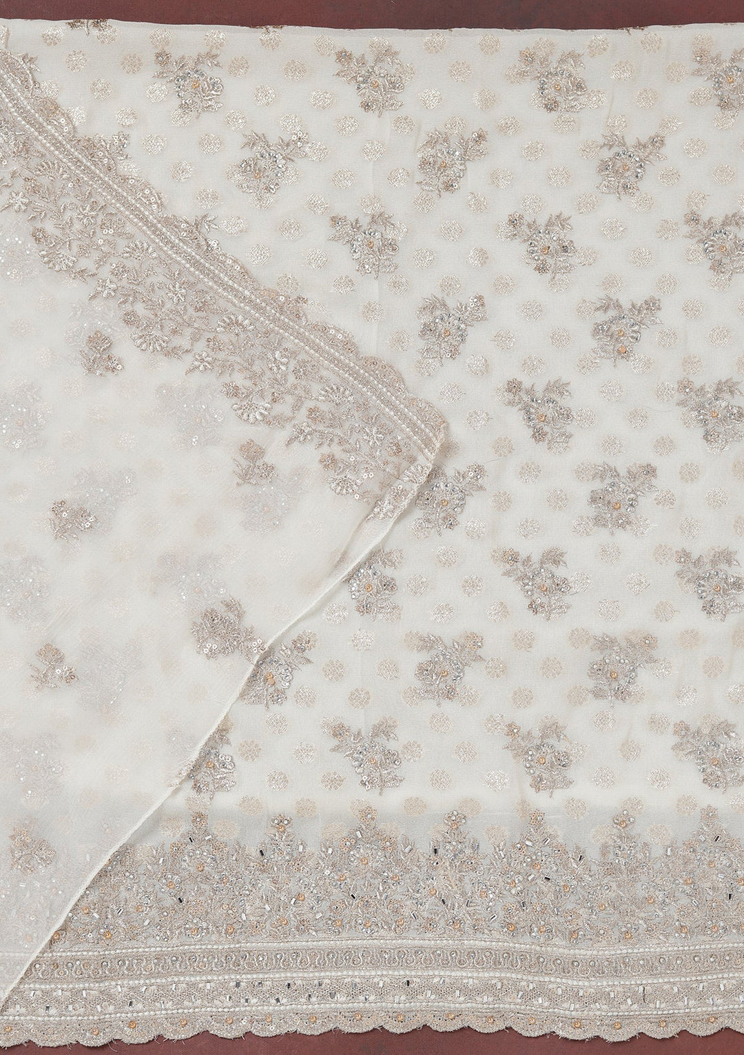 Cream Zariwork (Gold) Chinon Unstitched Salwar Suit_koskii