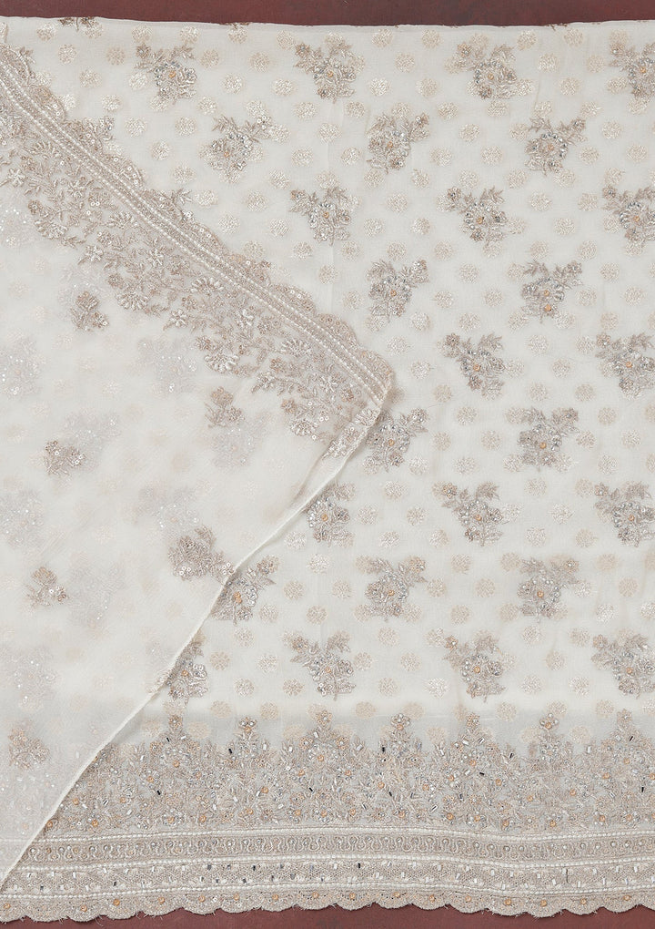 Cream Zariwork (Gold) Chinon Unstitched Salwar Suit_koskii