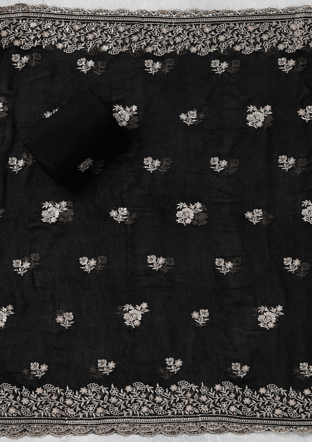 Black Zariwork (Gold) Chinon Unstitched Salwar Suit_koskii