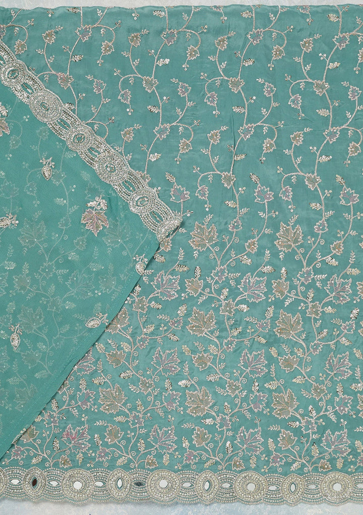 Blue Mirrorwork Organza Unstitched Salwar Suit_koskii