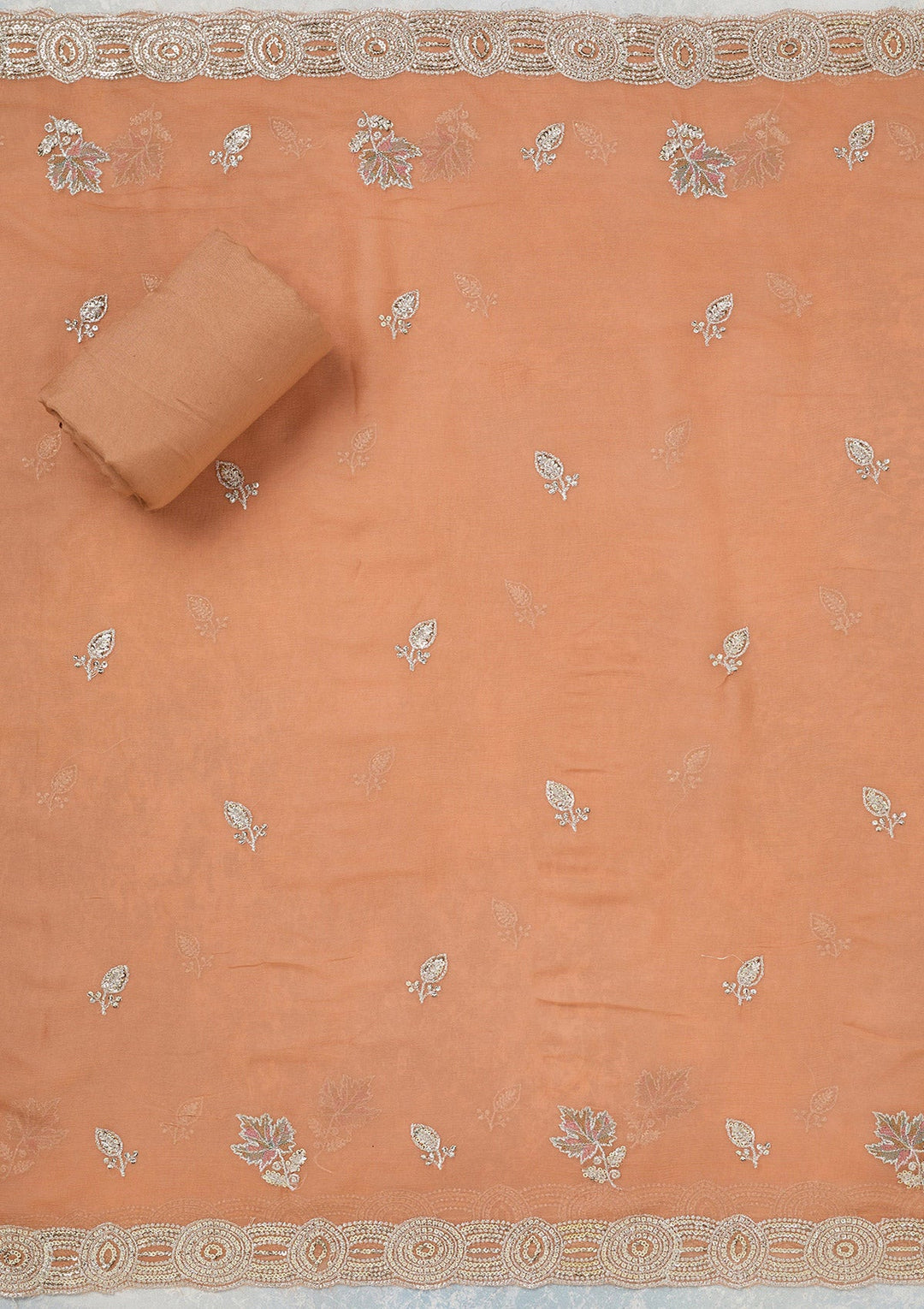 Light Brown Mirrorwork Organza Unstitched Salwar Suit_koskii