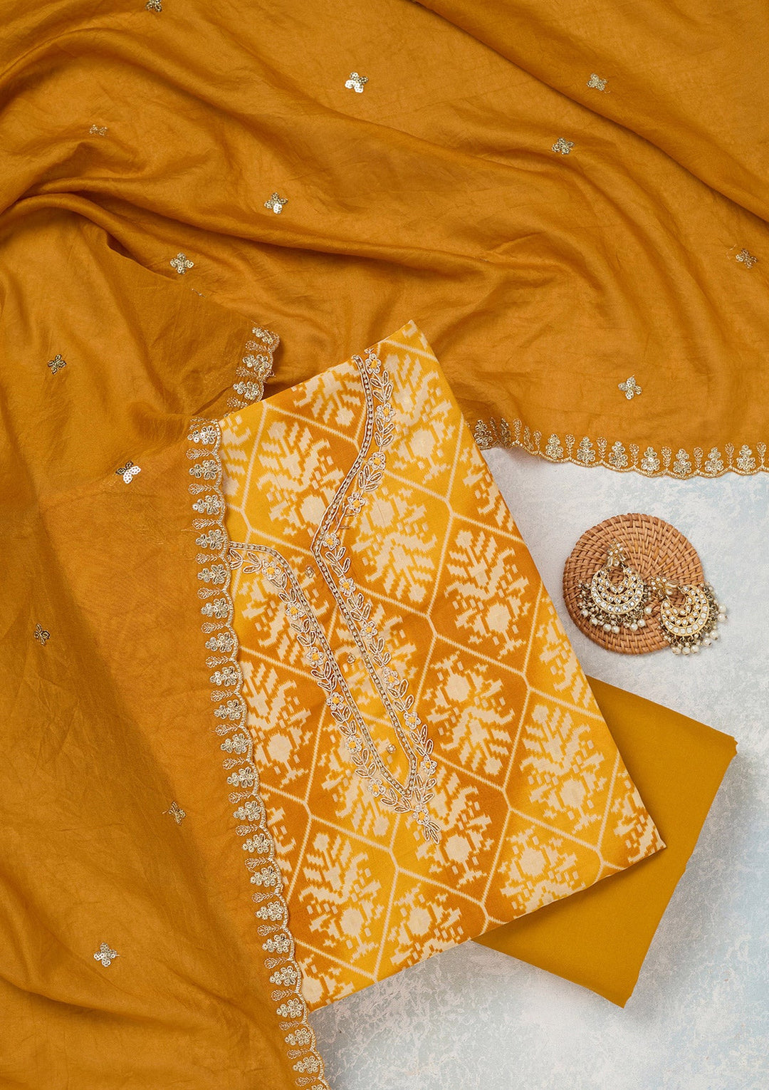 Yellow Cutdana Semi Crepe Unstitched Salwar Suit_koskii