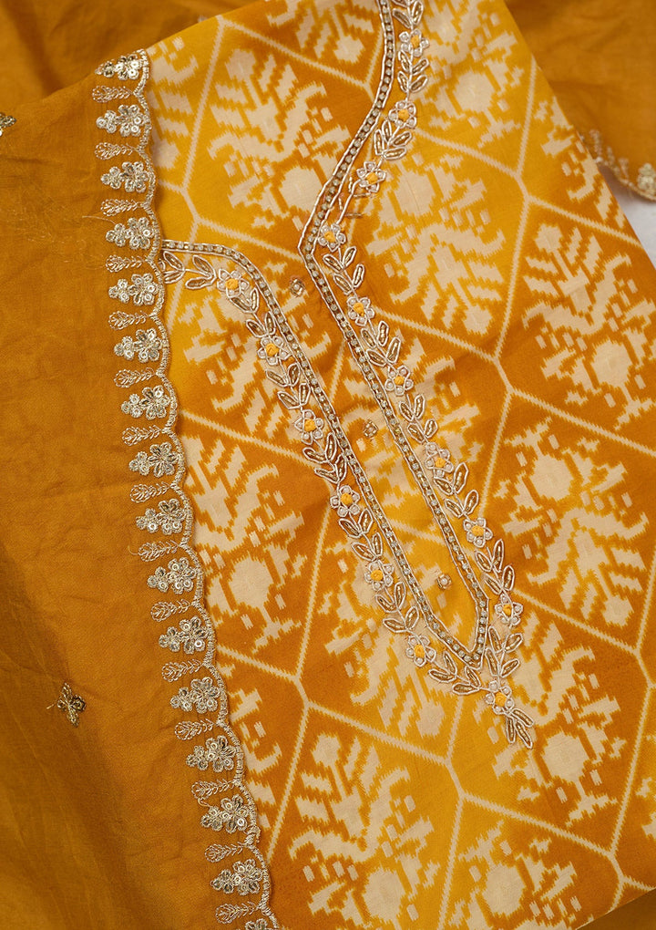 Yellow Cutdana Semi Crepe Unstitched Salwar Suit_koskii