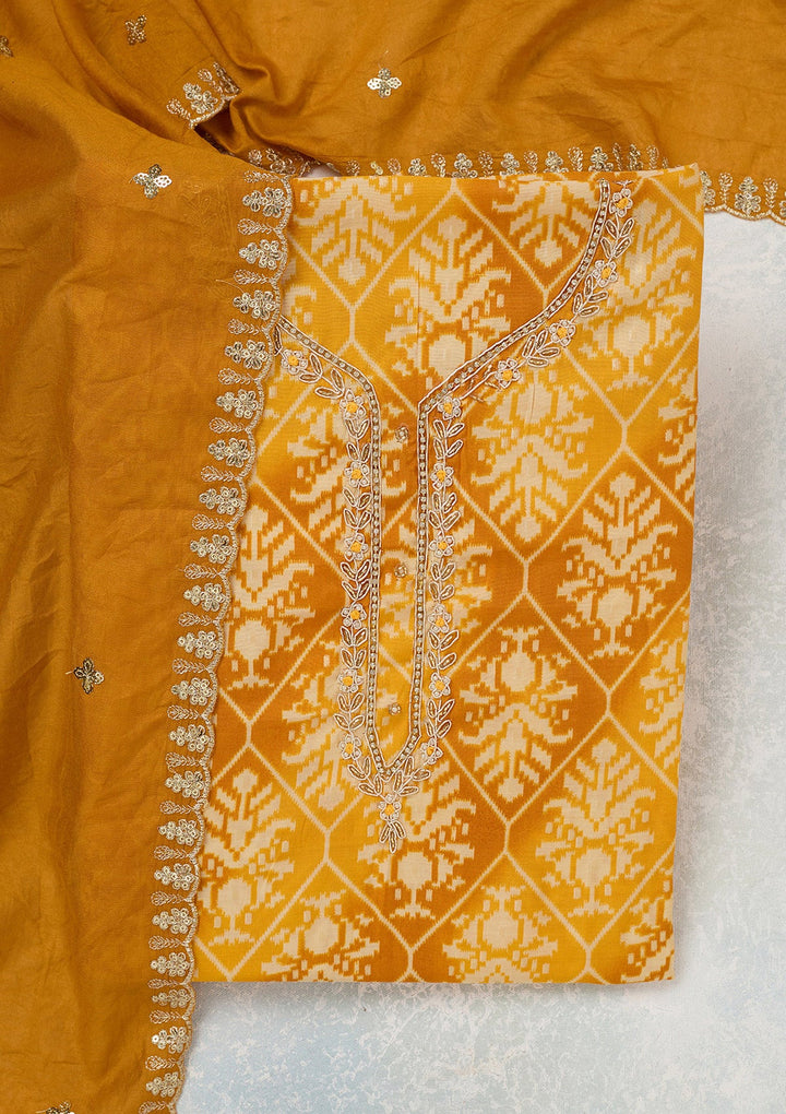 Yellow Cutdana Semi Crepe Unstitched Salwar Suit_koskii