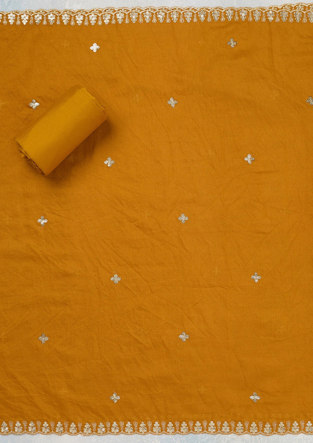 Yellow Cutdana Semi Crepe Unstitched Salwar Suit_koskii