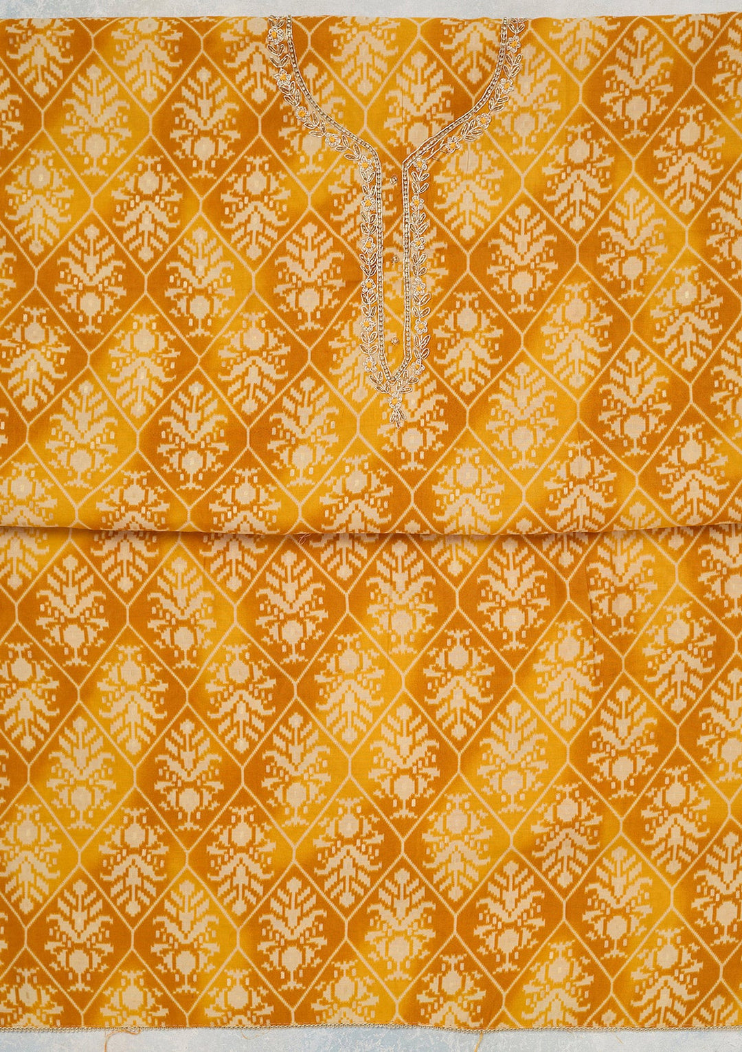 Yellow Cutdana Semi Crepe Unstitched Salwar Suit_koskii