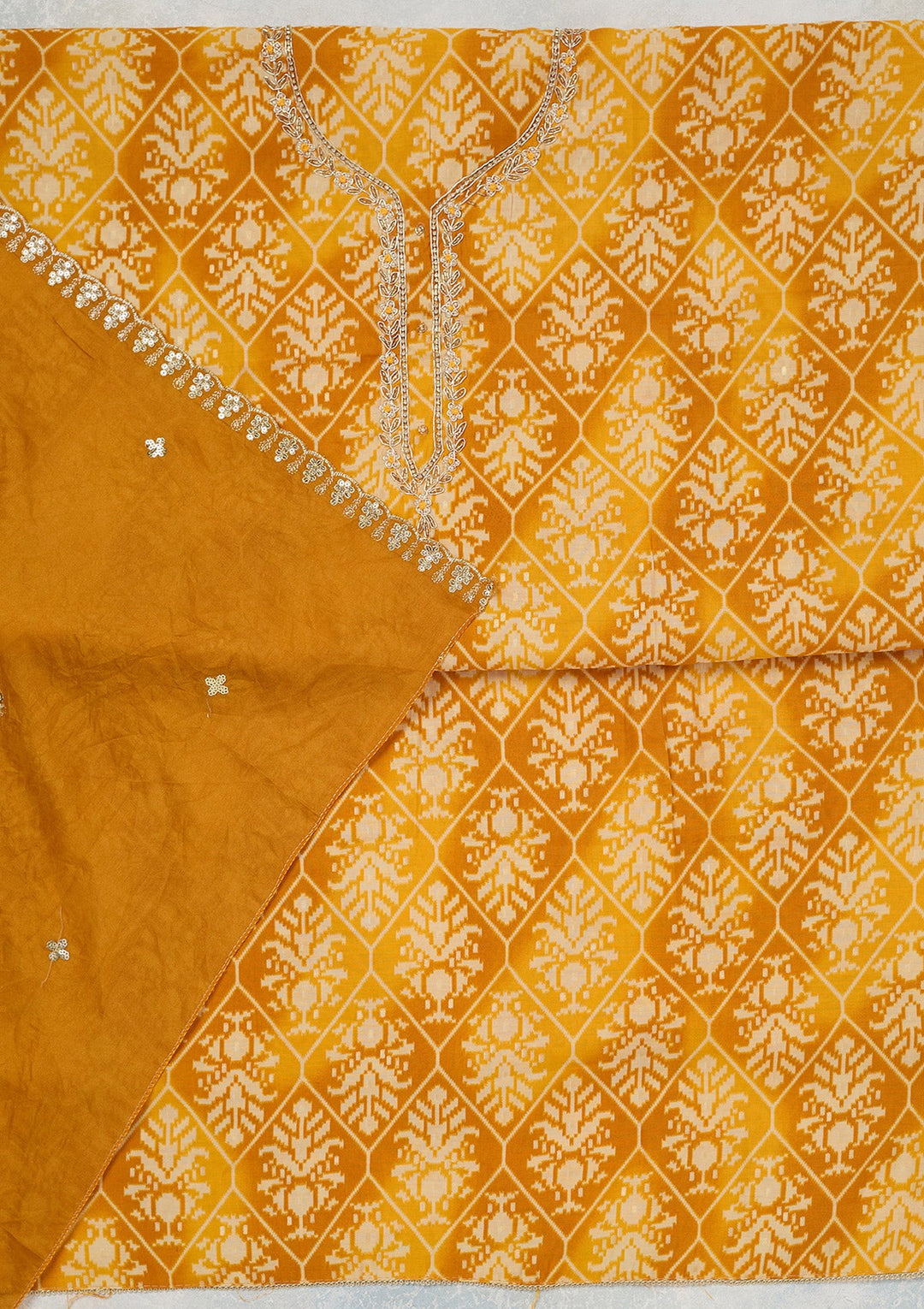 Yellow Cutdana Semi Crepe Unstitched Salwar Suit_koskii