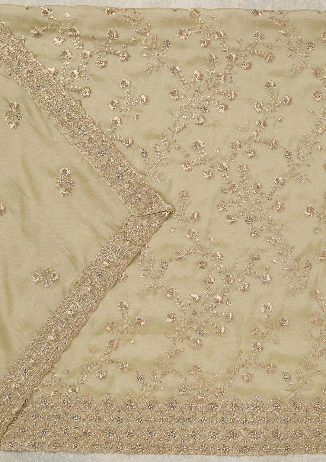 Pista Green Zardozi (Silver) Semi Crepe Unstitched Salwar Suit_koskii